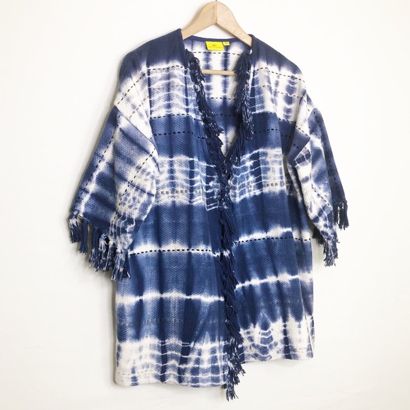 Roller Rabbit size OS blue and white Bridgette fringe kimono - Picture 6 of 12